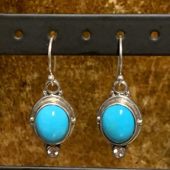 Sterling Silver, Turquoise and Crystal Dangle Earrings - Picture 1 of 6